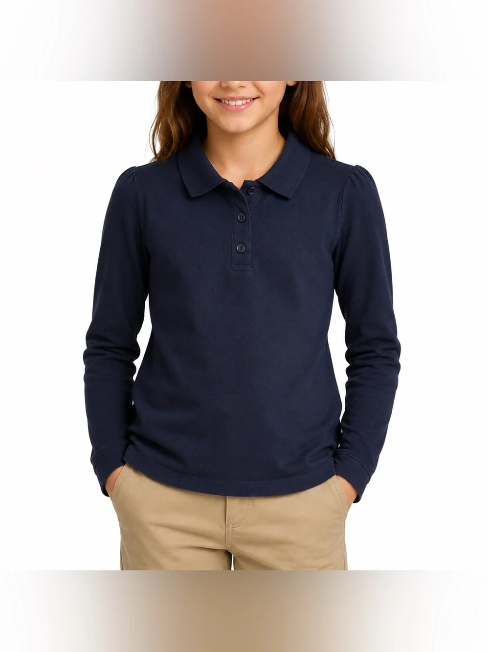 Lot of 3 Place Girls Uniform Long Sleeve Polo Shirts Navy Blue Size L 10/12